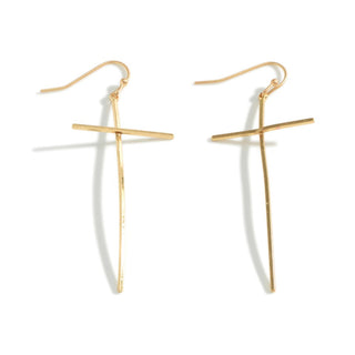 brass plated curbed cross earrings