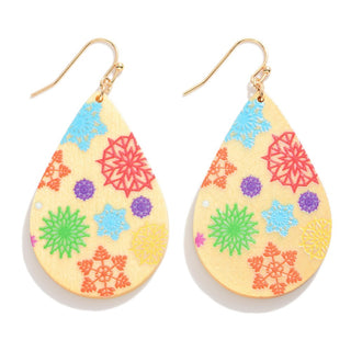 wooden tear drop snowflake earrings