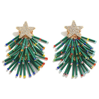 bead tassel christmas tree drop earrings
