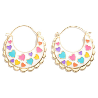 heart print scalloped border hoop earring