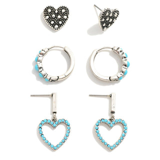 western heart & drop hoop earrings - assorted