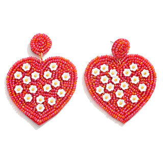 flower studded heart drop earrings
