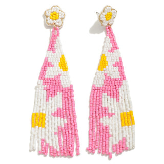 seed beaded flower tassel drop earring
