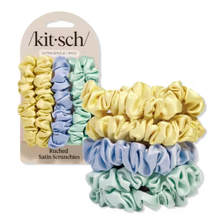 ruched satin scrunchies 5 pc set - multi colored