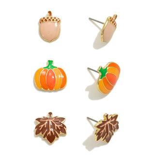 fall enamel-coated metal stud earrings - assorted