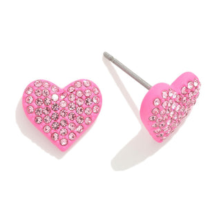 pink studded heart earrings