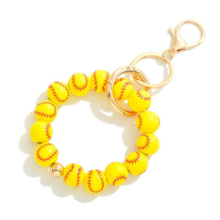 softball beaded wristlet key ring