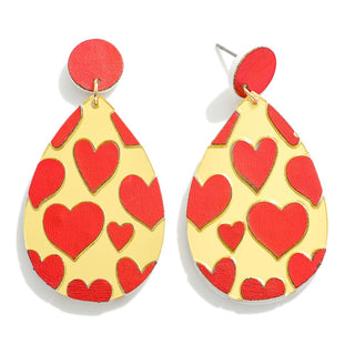 metallic heart print teardrop earrings