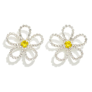 rhinestone studded hollow flower stud earrings