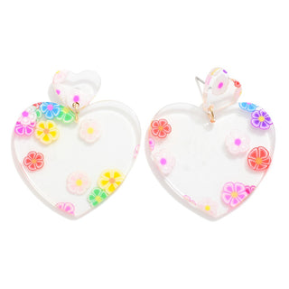 flower print heart drop earrings