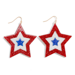 americana glitter star drop earrings