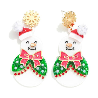 glitter fancy snowman post drop earrings