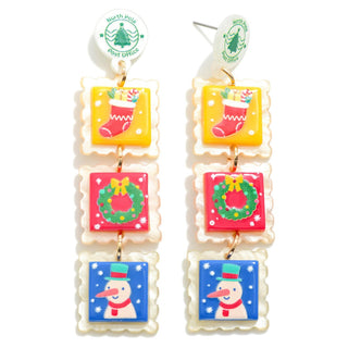 linked christmas stamps post drop earrings