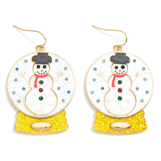 glitter snowman snow globe drop earrings