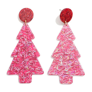 pink christmas tree drop earrings