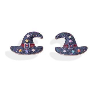 glitter witch hat stud earrings
