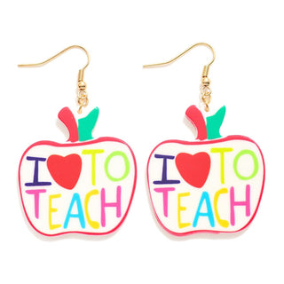 ' i love to teach' apple drop earrings