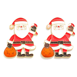 glitter santa claus post drop earrings