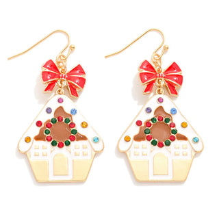 gingerbread house & linked bow drop earrings