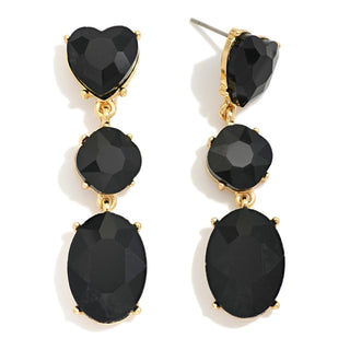 linked glass crystal post drop earrings w/ heart post