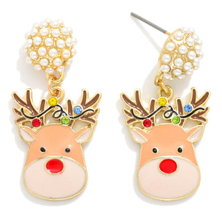 reindeer drop earrings w/pearl studded post