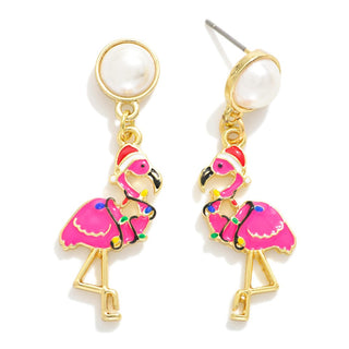 christmas flamingo drop earrings