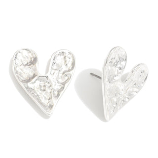 large textured heart stud earrings