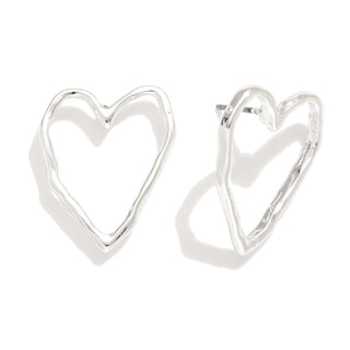 hollow textured metal heart earrings