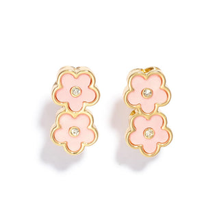 Pearlescent Flower Earrings With Rhinestone Accents