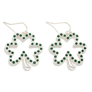 rhinestone studded shamrock drop earrings