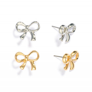 metal bow stud earrings - assorted