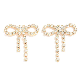 rhinestone studded bow post drop earrings