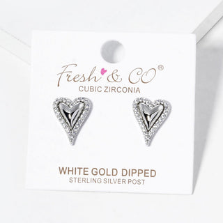 heart stud cubic zirconia accent earrings
