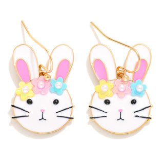 enamel easter bunny drop earrings w/ pearl details