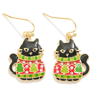 christmas cat drop earrings