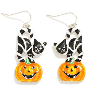 jack-o-lantern & cat drop earrings