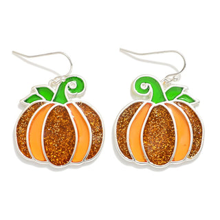 stained glass & glitter pumpkin drop earrings