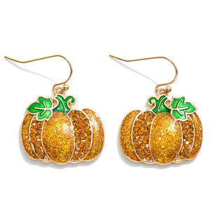 glitter pumpkin drop earrings