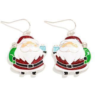glitter santa claus drop earrings
