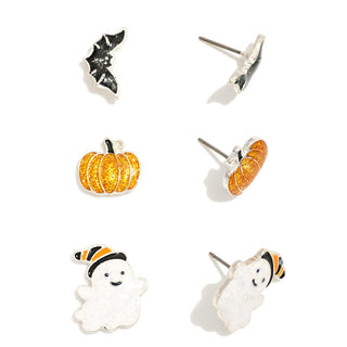 glitter detail halloween stud earring collection - assorted