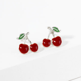 enamel cherries stud earrings