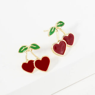 cherry hearts post drop earrings