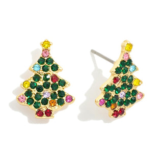 rhinestone studded christmas tree earrings