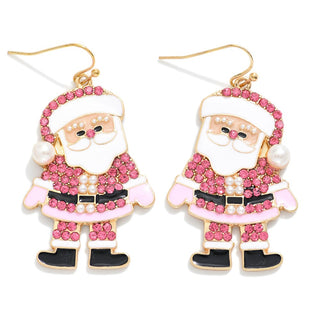 rhinestone & pearl pink santa earrings