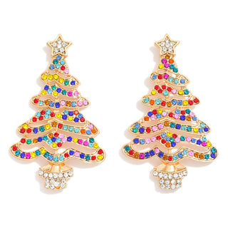 rhinestone accent christmas tree earrings