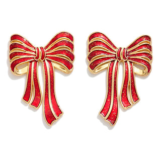 metal tone glitter acetate bow post drop earrings- assorted