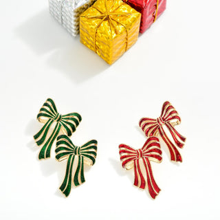metal tone glitter acetate bow post drop earrings- assorted