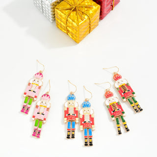 enamel nutcracker drop earrings - assorted
