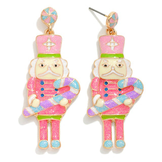 glitter enamel nutcracker post drop earrings - assorted