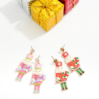 glitter enamel nutcracker post drop earrings - assorted